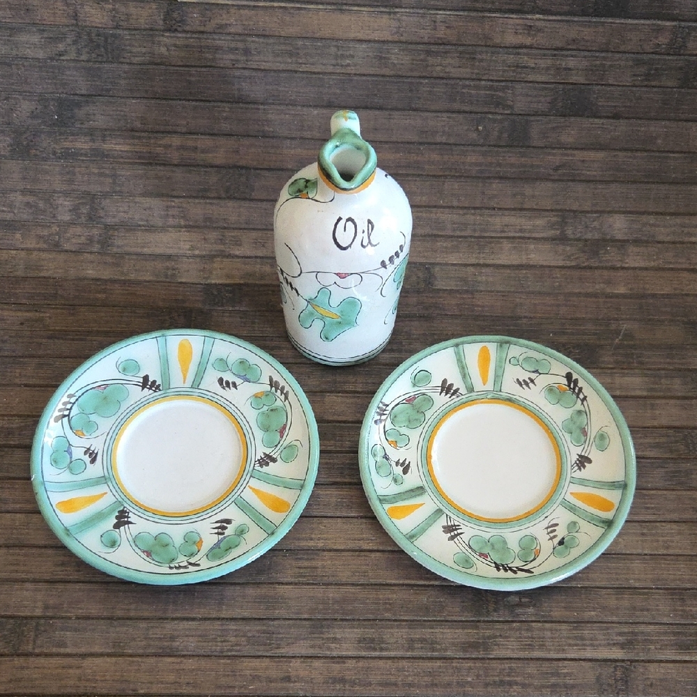 Mesa International Ceramic Oil Bottle and Plate Set Made In Peru Elkins NH